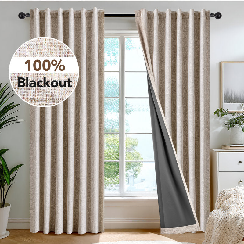 100% Blackout Faux Linen Curtains - Thermal & Noise Reducing Drapes