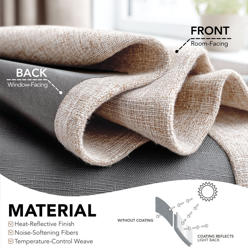 100% Blackout Faux Linen Curtains - Thermal & Noise Reducing Drapes