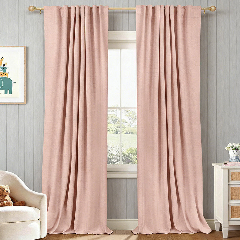 100% Blackout Linen Curtains - Thermal Insulated Bedroom Drapes
