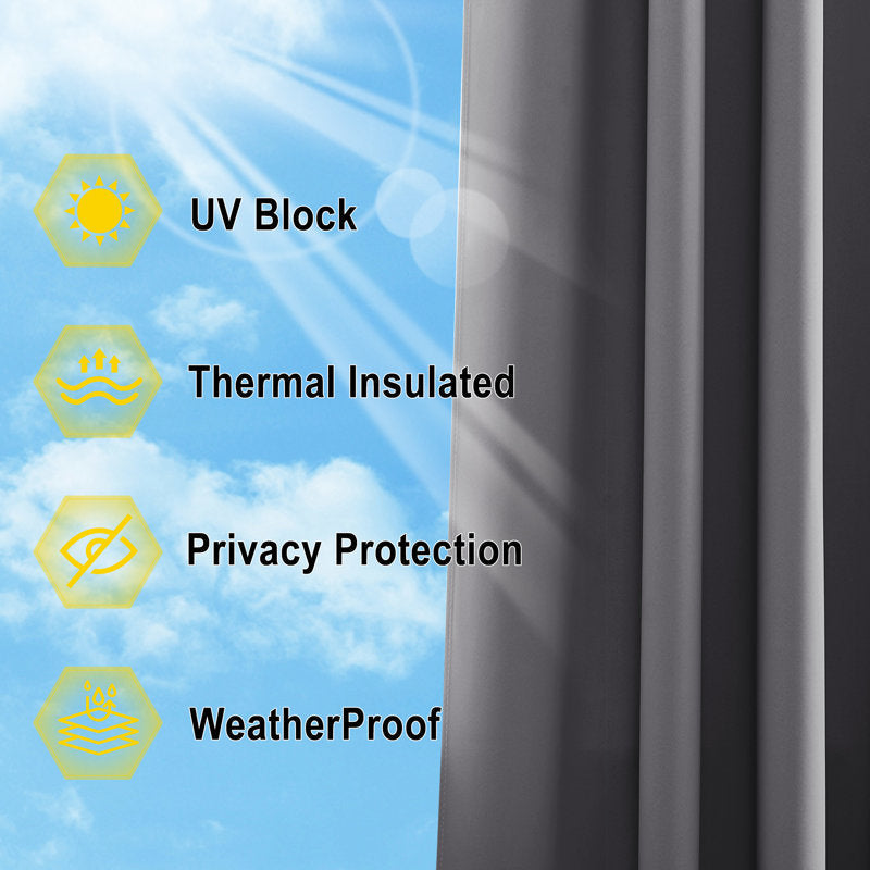 Rod-Free Outdoor Curtains Waterproof Privacy Drapes for Gazebo