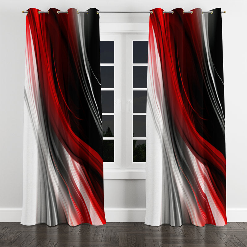 Abstract Modern Waves Blackout Curtain - Faux Linen Grommet Panel