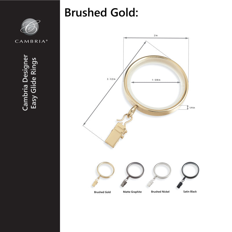 Metal Curtain Rings Brushed Gold for 1-1.25 Inch Rods - 18 Pack