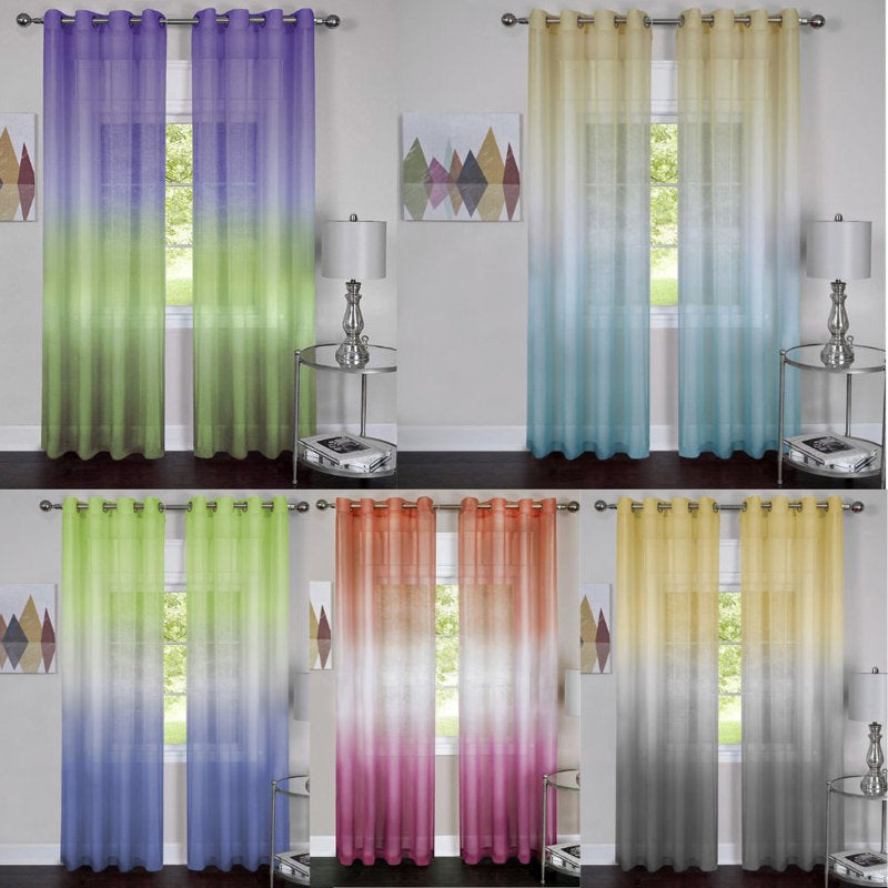 Grey Ombre Semi Sheer Curtain Panel - Polyester Living Room Decor