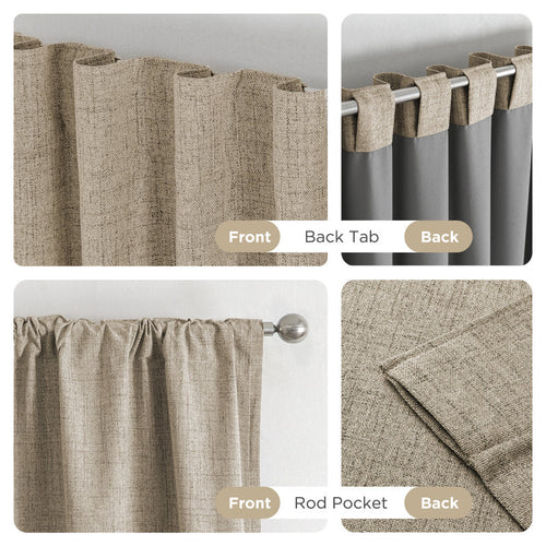 100% Blackout Faux Linen Thermal Curtains for Bedroom (Set of 2)