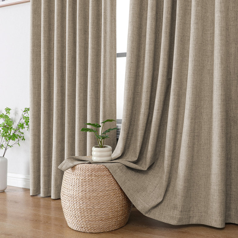 100% Blackout Faux Linen Thermal Curtains for Bedroom (Set of 2)