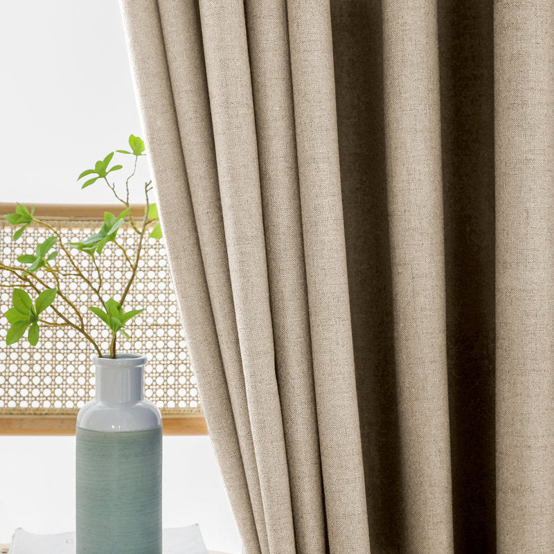100% Blackout Faux Linen Thermal Curtains for Bedroom (Set of 2)