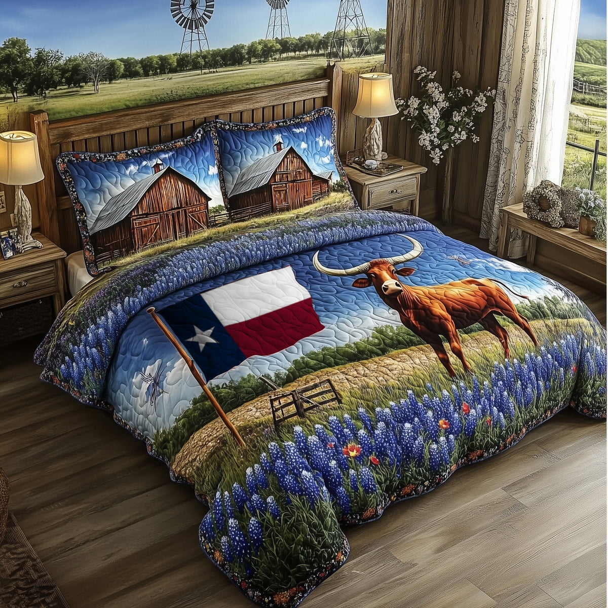 Longhorn Cattle 3-Piece Quilted Bedding Set GFTOTL3053