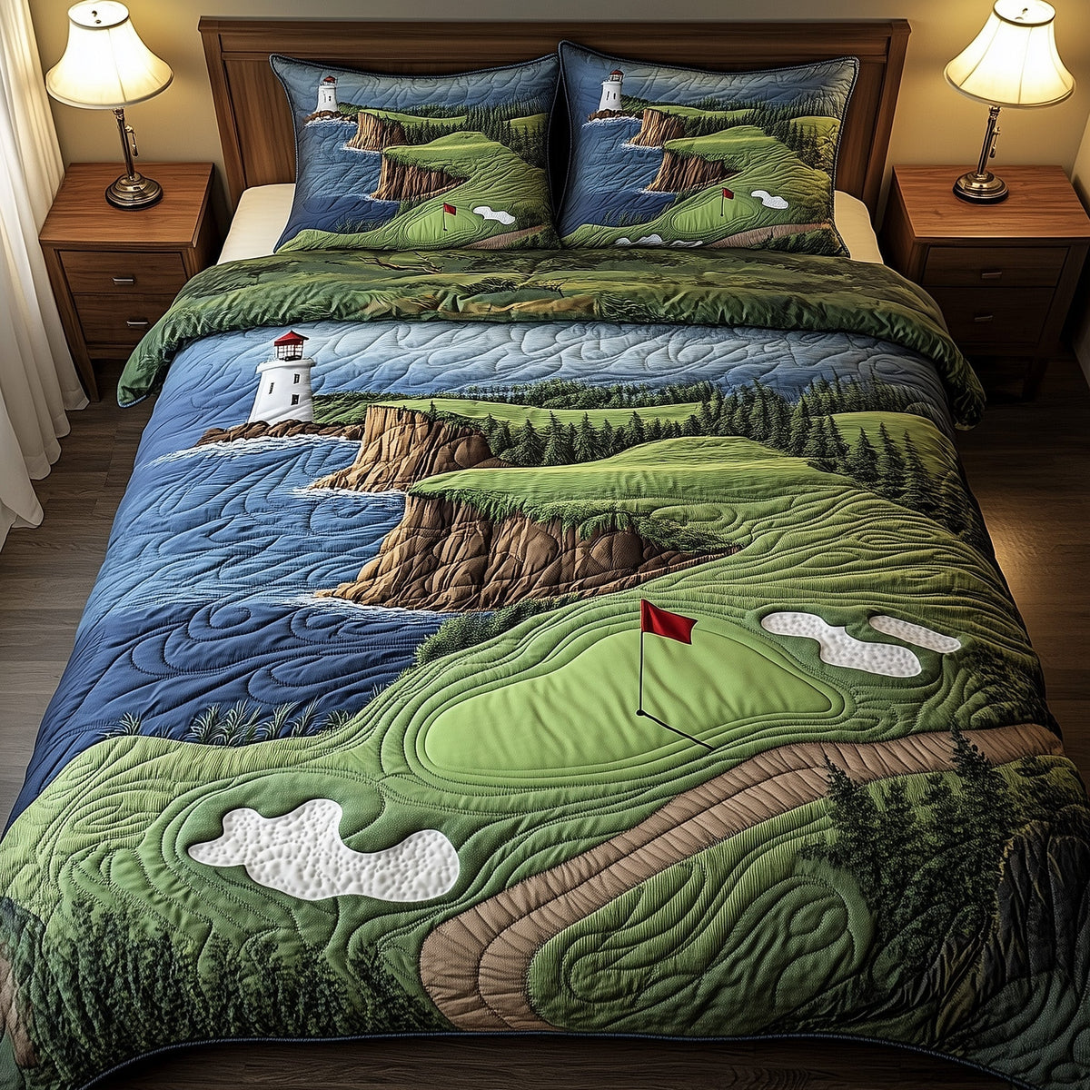Seaside Fairway Dreams 3-Piece Quilted Bedding Set GFTOHD7393