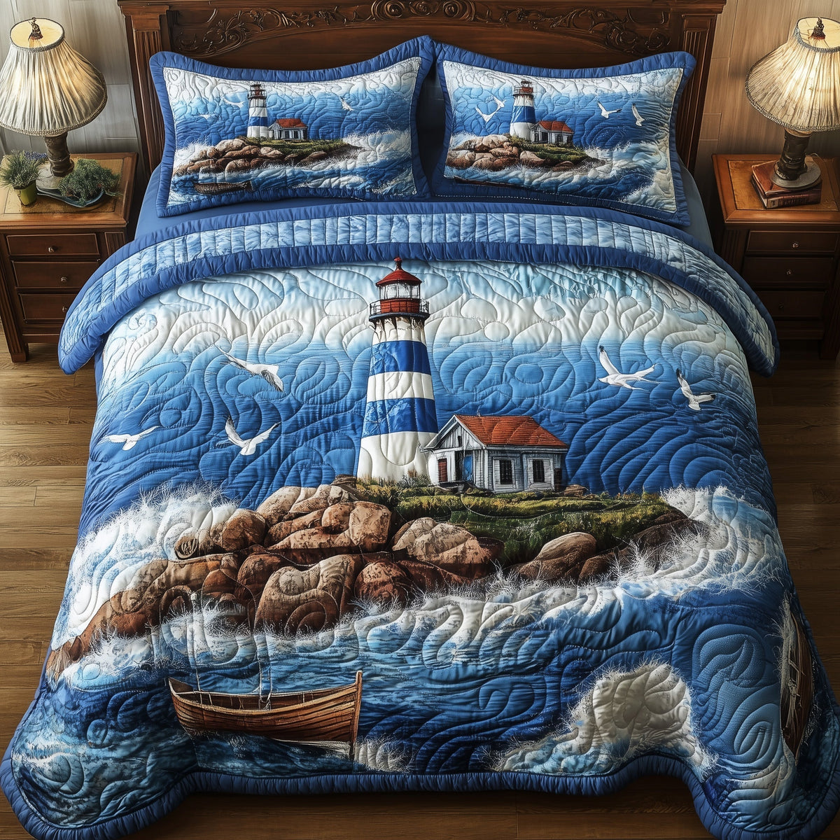 Peaceful Lighthouse 3-Piece Quilted Bedding Set GFTONL3785