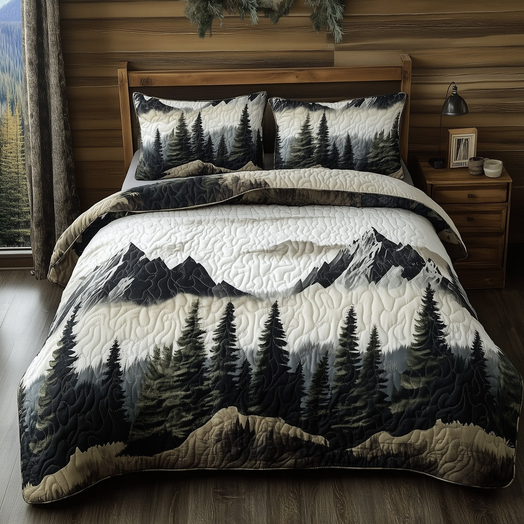 Peaceful Mountain Forest 3-Piece Quilted Bedding Set GFTOHD5683