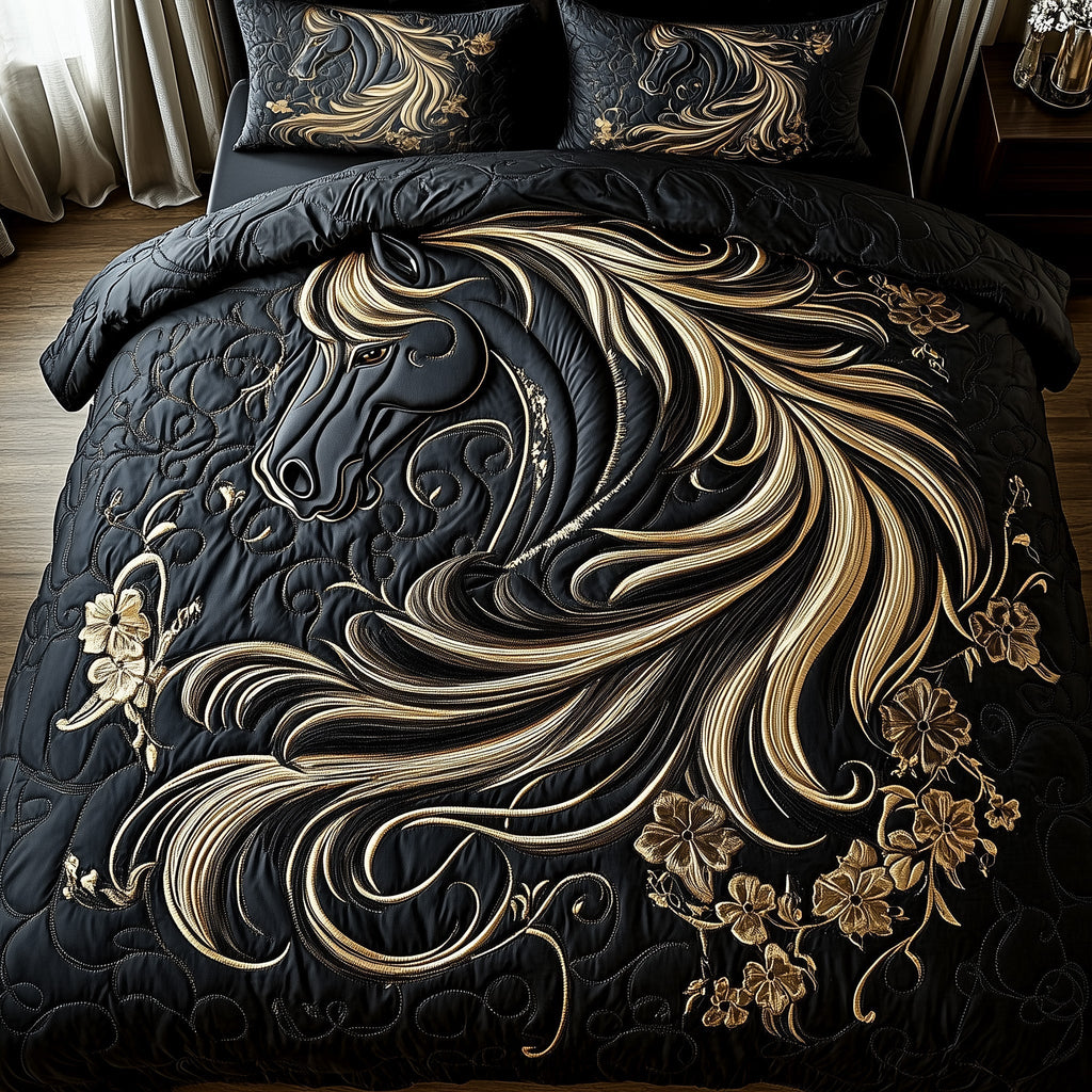 Elegant Dark Horse 3-Piece Quilted Bedding Set GFTOTP6074