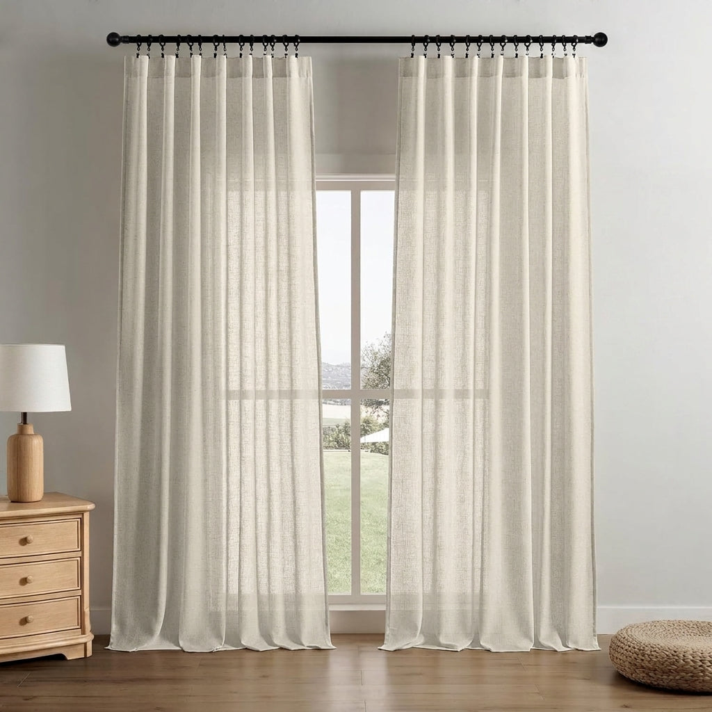 Linen Blend Light Filtering Curtains - Oatmeal Set for Living Room