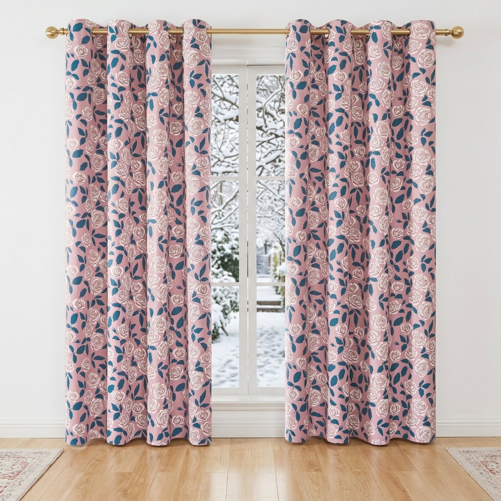 Floral Blackout Curtains - Thermal Grommet Panels for Bedroom
