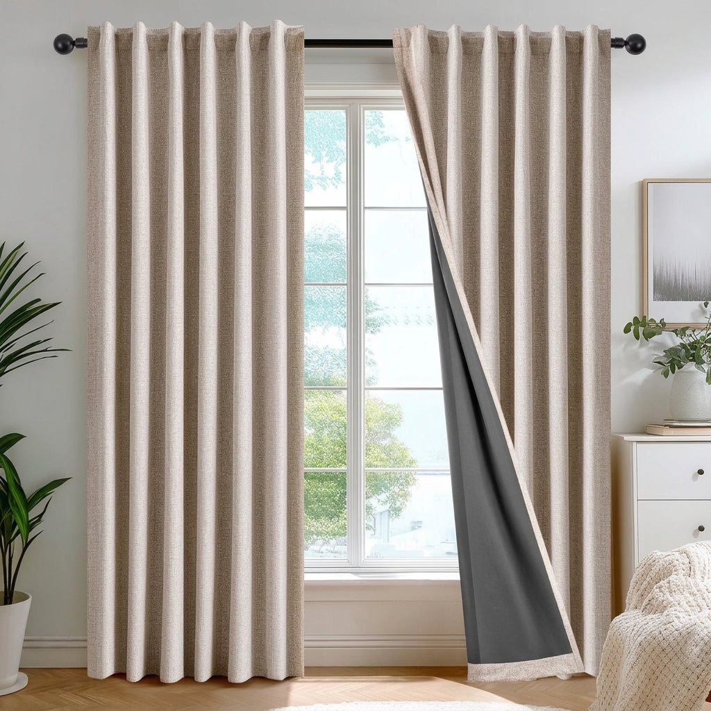 100% Blackout Faux Linen Curtains - Thermal & Noise Reducing Drapes