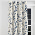 Blue Botanical Toile Velvet Curtains - Farmhouse Room Darkening