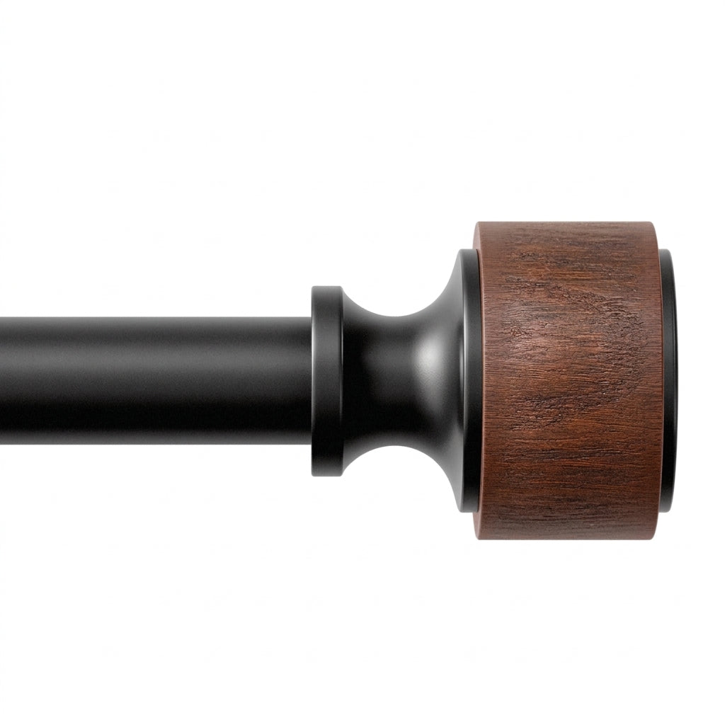 Adjustable Wood Grain Curtain Rod - Heavy Duty 48-84" Window Pole