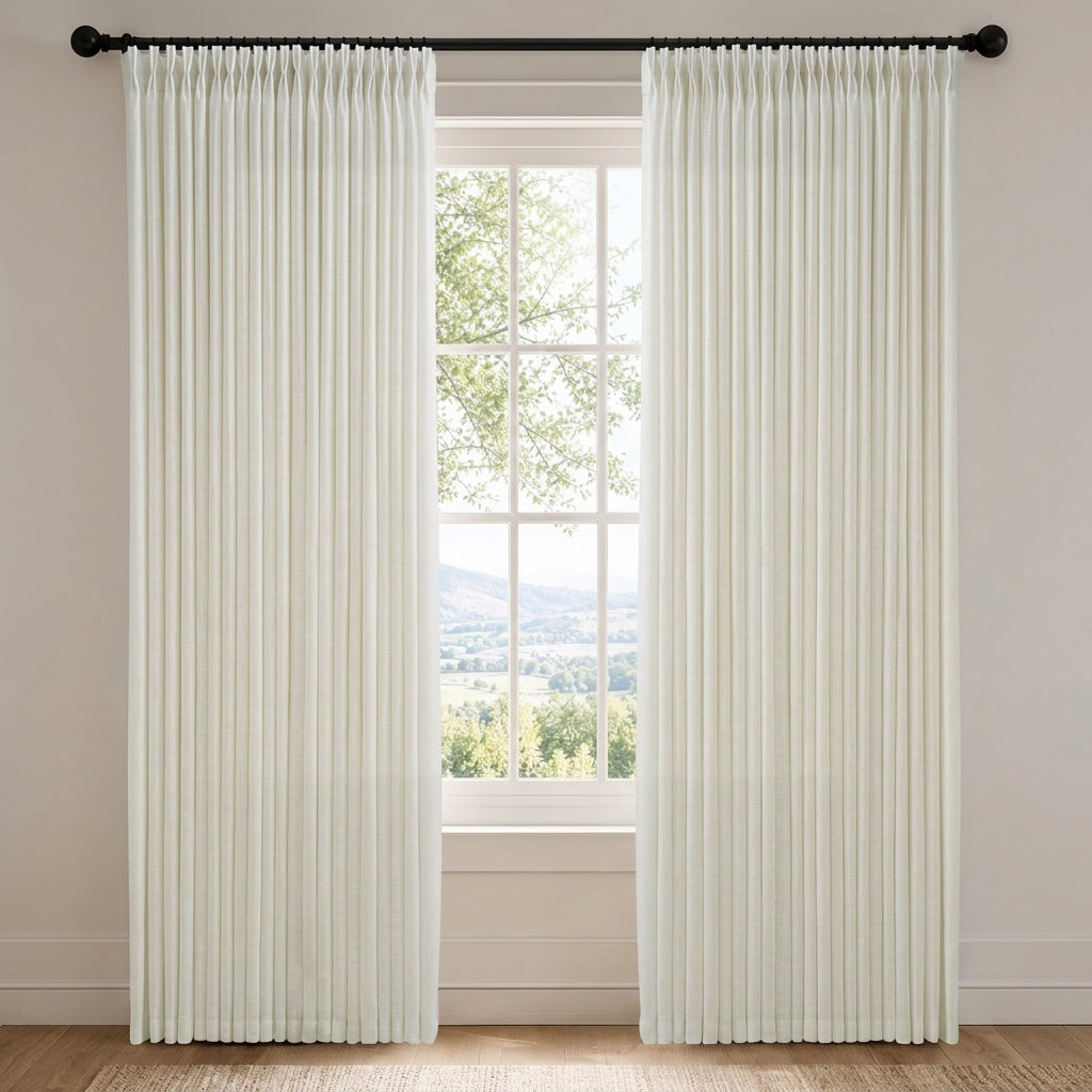 Pinch Pleat Linen Blend Curtains - Heavyweight Semi-Sheer Drapes