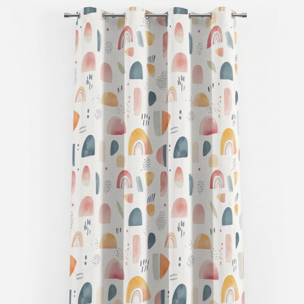 Rainbow Shapes Blackout Curtains - Faux Linen Kids Room Drapes