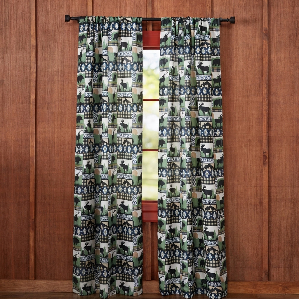 Moose Lodge Curtain Pair Rustic Linen-Look Semi-Sheer Window Drapes