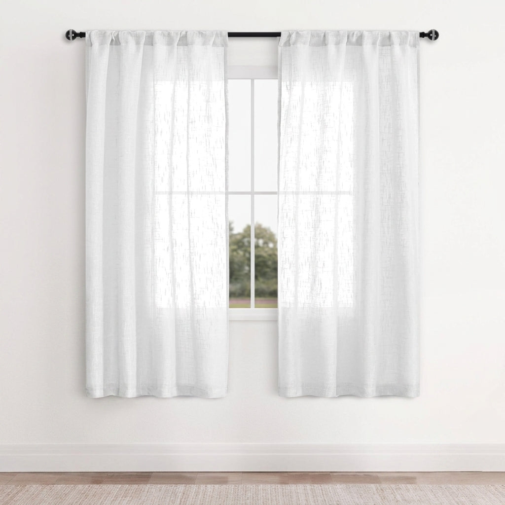 White Faux Linen Sheer Curtains - Rod Pocket Voile for Living Room