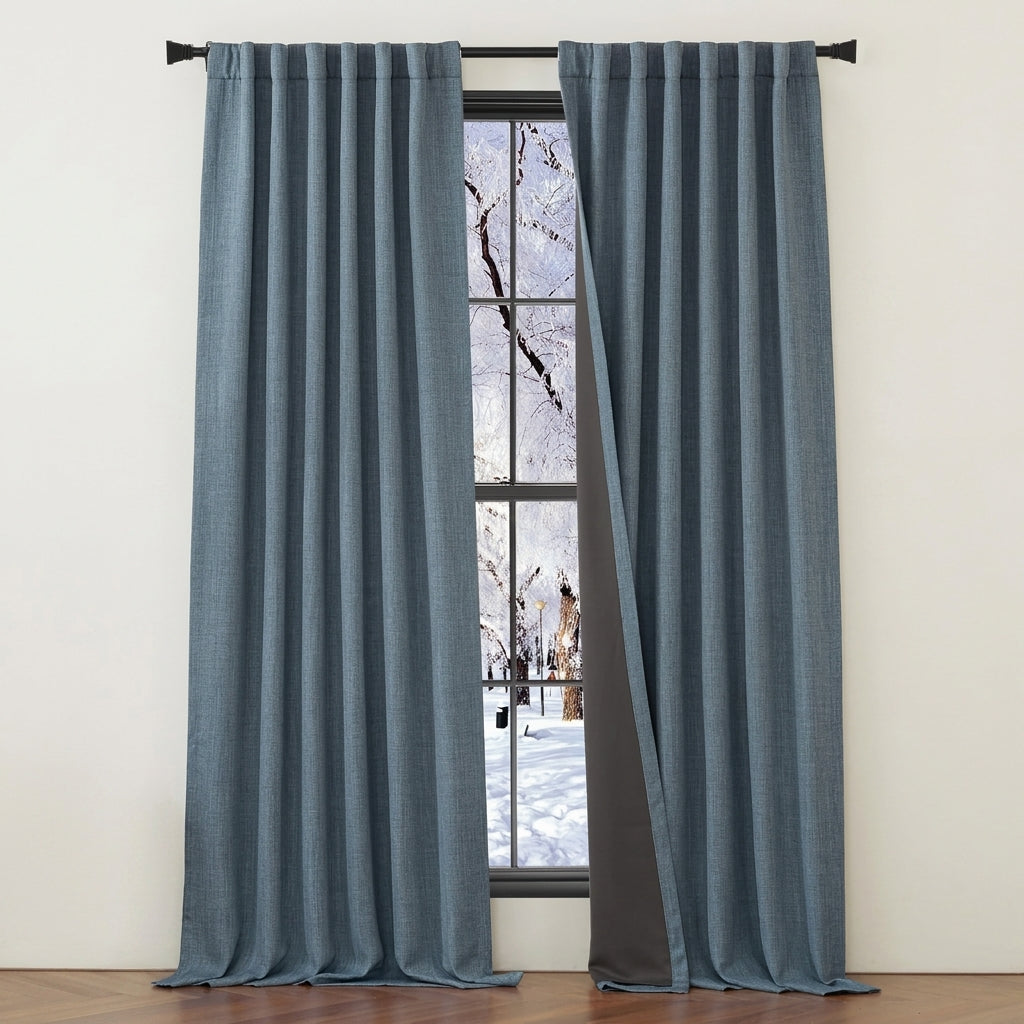 100% Blackout Linen Curtains - Pinch Pleat Thermal Window Panels