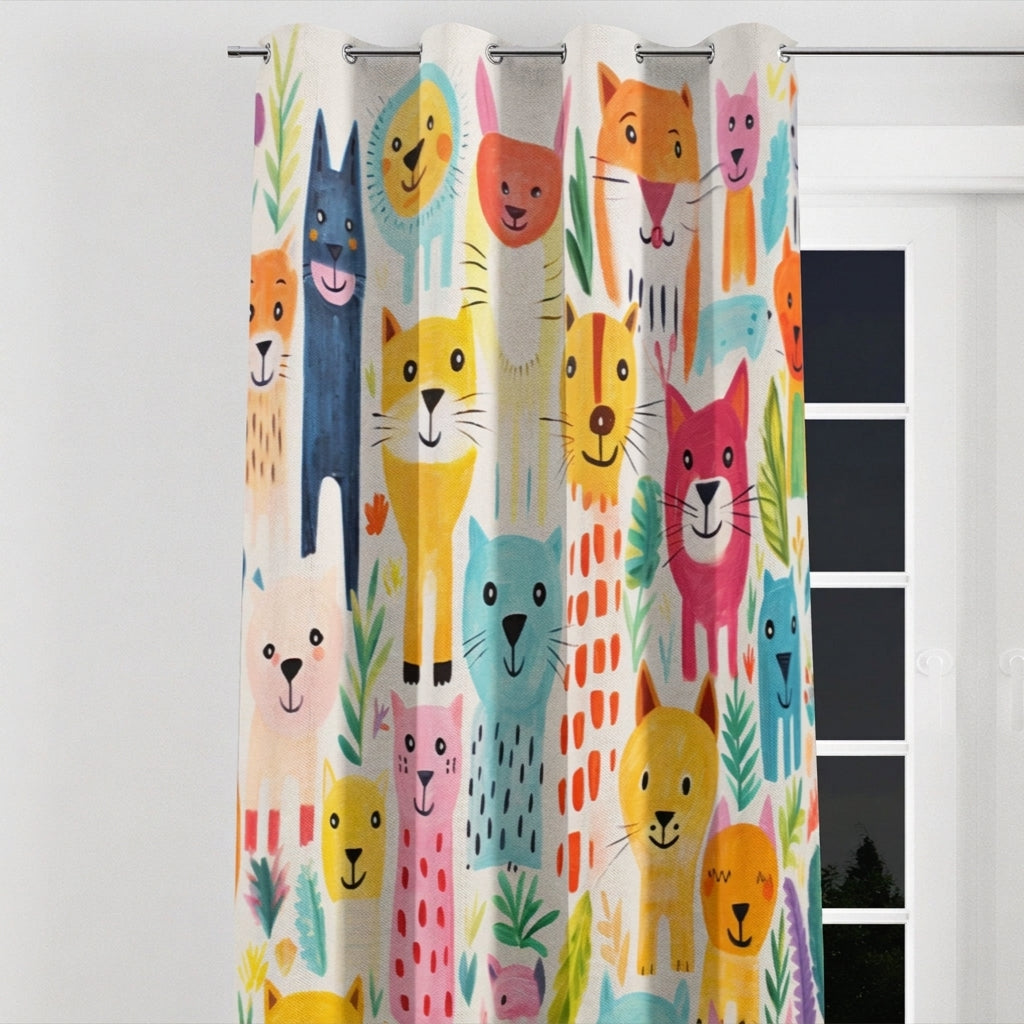 Animal Nursery Blackout Curtain Faux Linen Grommet Window Panel