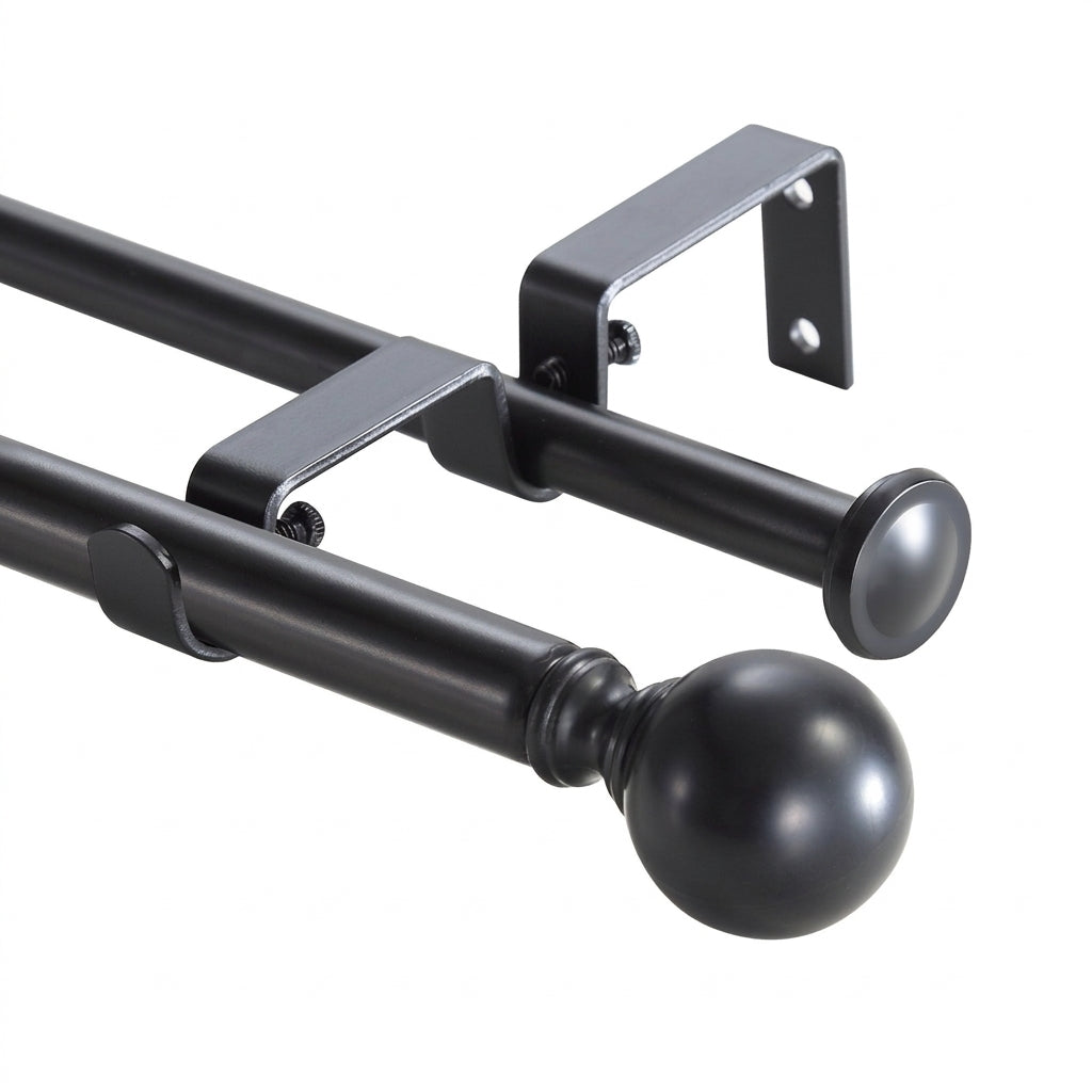 Adjustable Double Curtain Rod Set - Black Metal Window Treatment