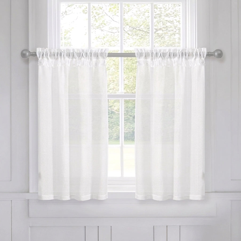 Farmhouse Linen Cafe Tier Curtains with Tassels - 26x36 Kitchen Set