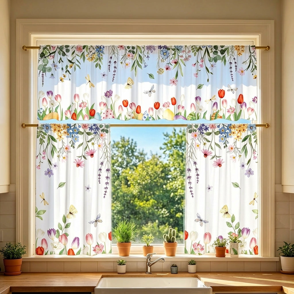 2D Printed Kitchen Curtains - Washable Short Window Panels