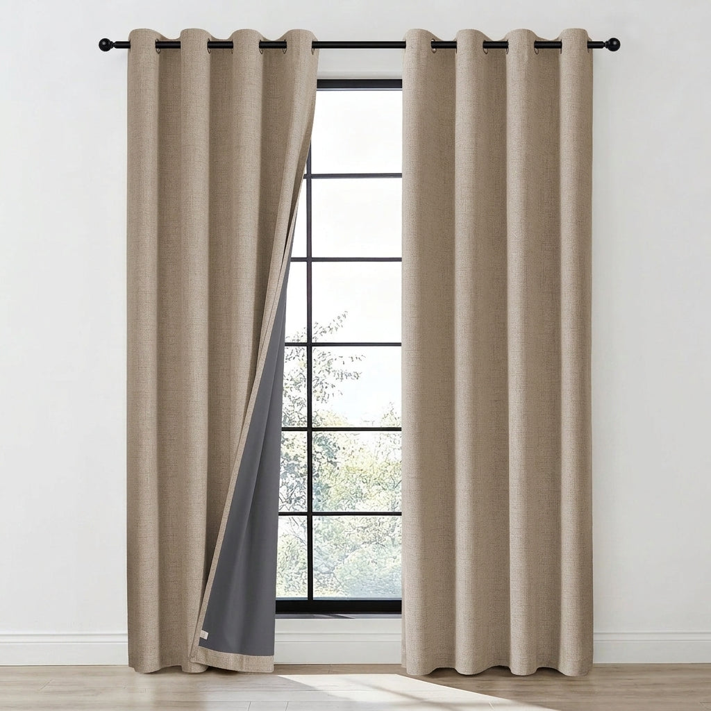 Total Blackout Curtains Faux Linen Thermal Drapes for Bedroom