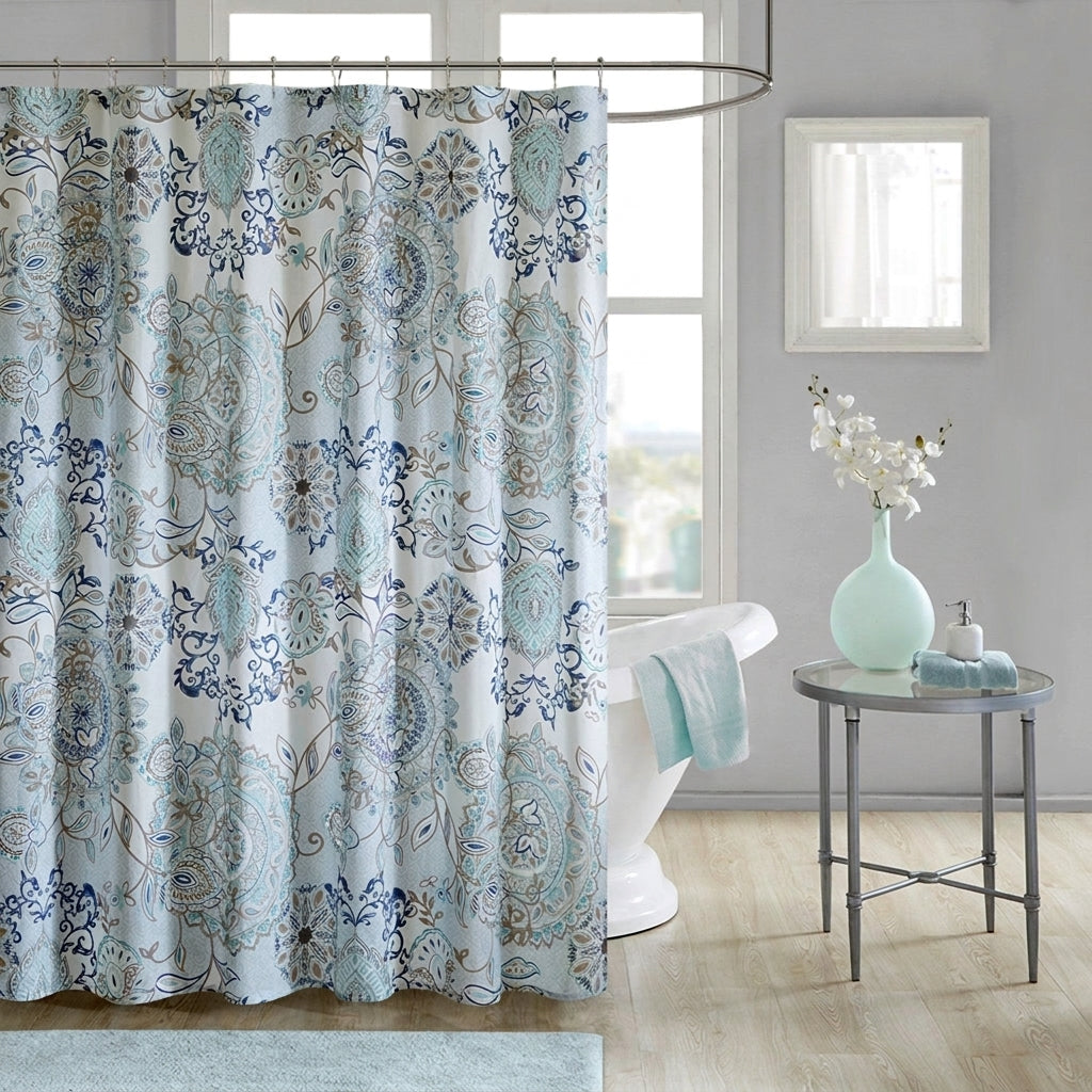 Cotton Shower Curtain - Watercolor Floral Blue Madison Park Isla