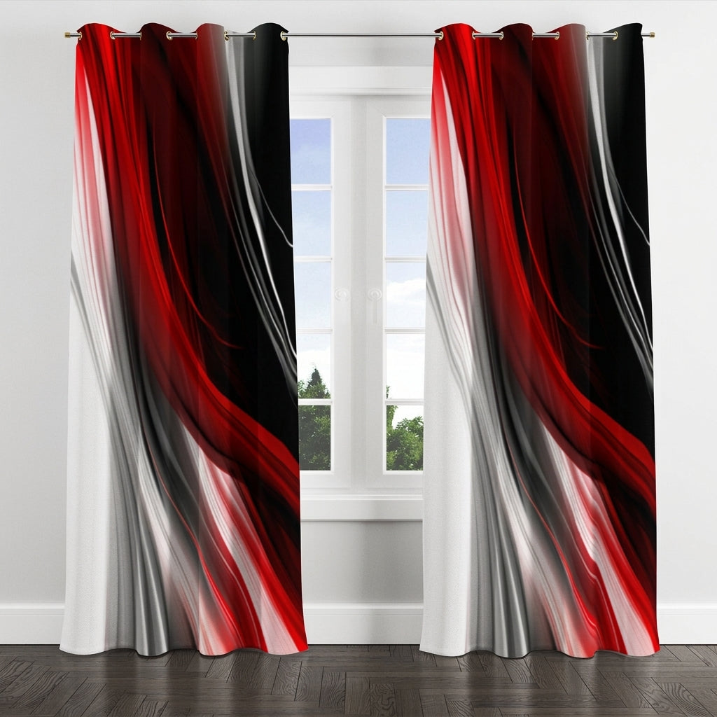 Abstract Modern Waves Blackout Curtain - Faux Linen Grommet Panel