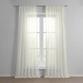 Faux Linen Sheer Curtains with Pompom Fringe for Living Room