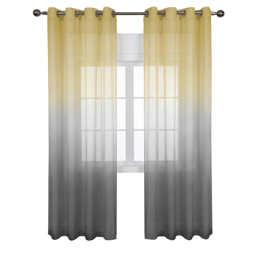 Grey Ombre Semi Sheer Curtain Panel - Polyester Living Room Decor