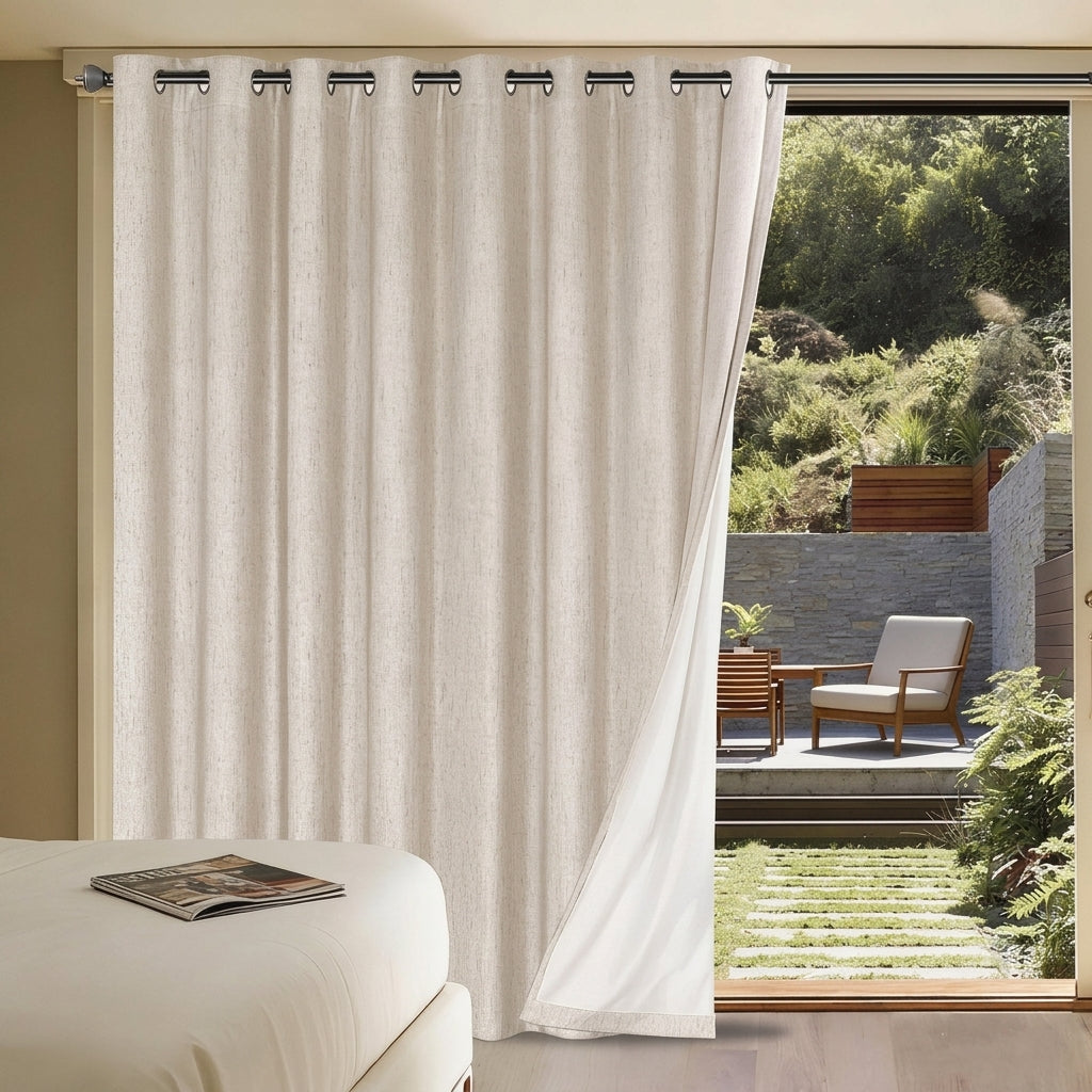 Extra Wide Blackout Linen Curtain for Sliding Doors & Patio