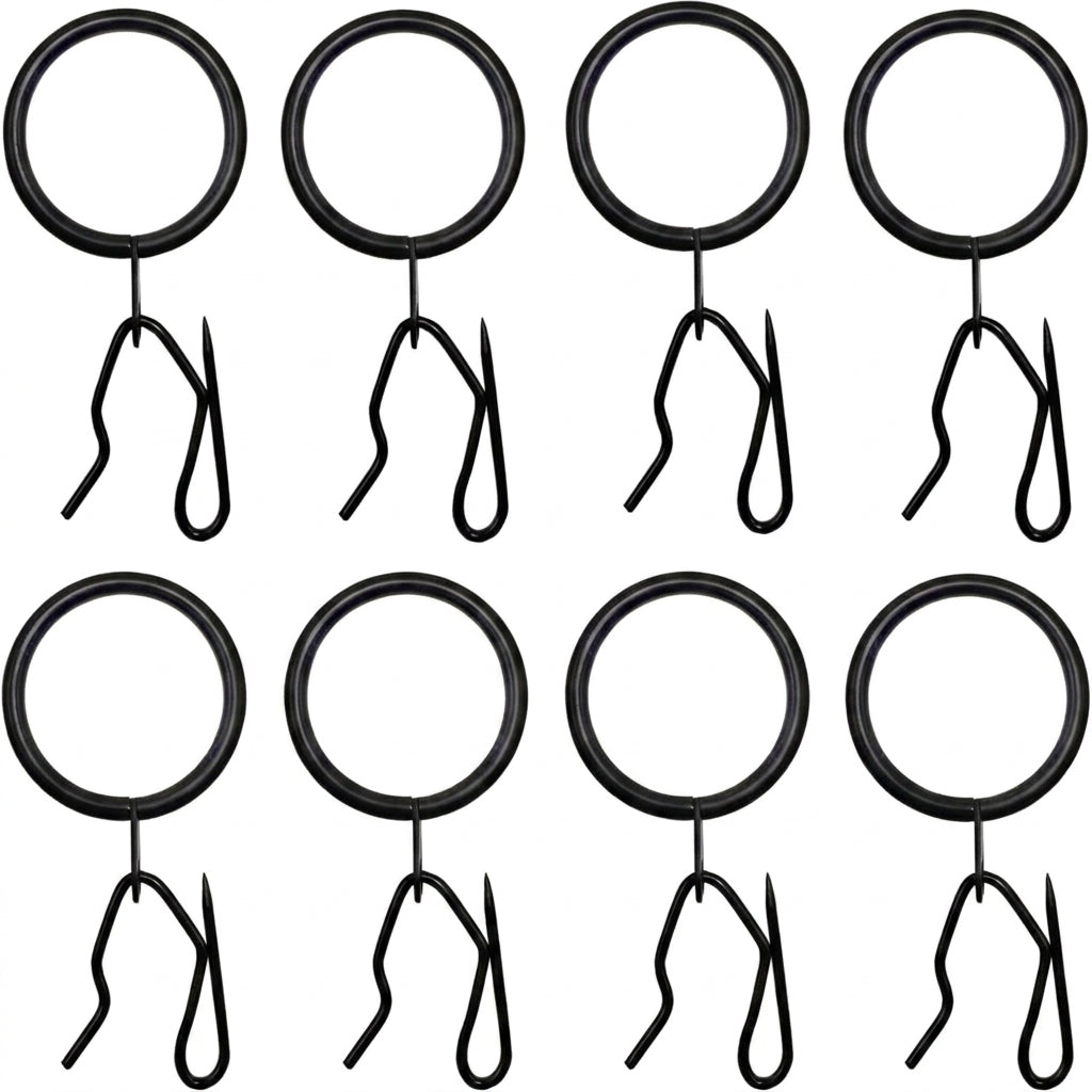 32pc Metal Drapery Curtain Rings with Pin Hooks - Black Set